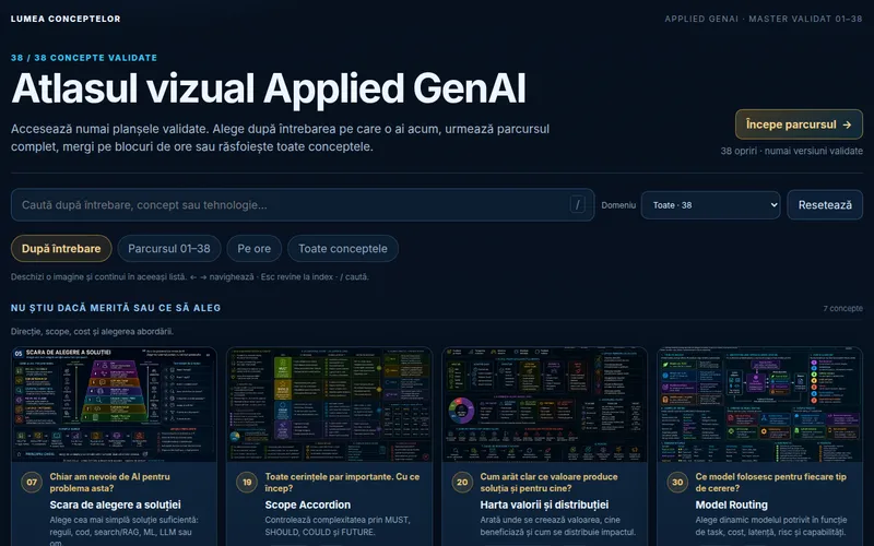 Screenshot: Atlasul vizual Applied GenAI — 38 validated concepts